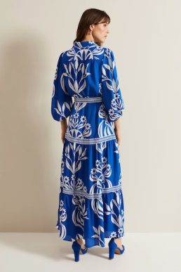 Phase Eight Coralie Print Shirt Midaxi Dress Blue White