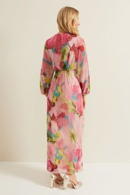 Phase Eight Cosmina Pleat Shimmer Maxi Dress Pink Multi