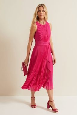 Phase Eight Simara Pleated Midi Dress, Pink
