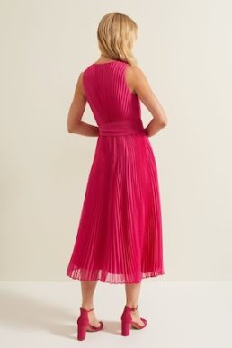 Phase Eight Simara Pleated Midi Dress Pink