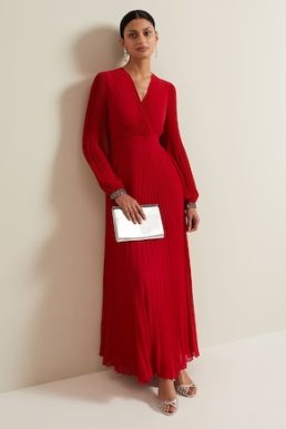 Phase Eight Vila Red Pleated Maxi Dress Red