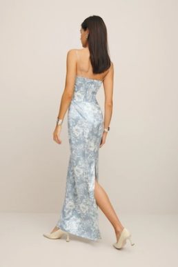Reformation Frankie Floral Silk Maxi Dress Light Blue