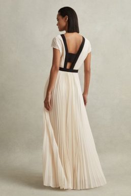 Reiss Harley Pleated Maxi Dress White Black