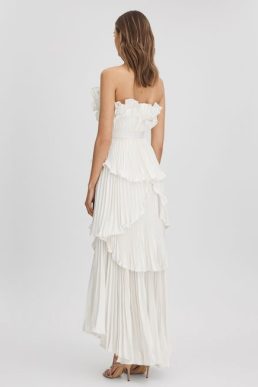Reiss Judah Amur Pleated Tiered Maxi Dress Ivory