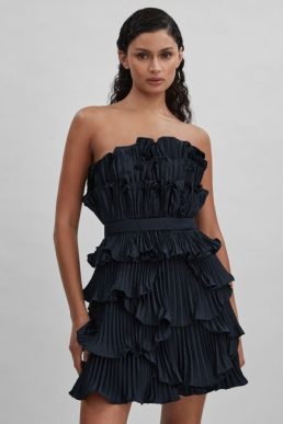 Reiss Reed Amur Strapless Ruffle Mini Dress Navy