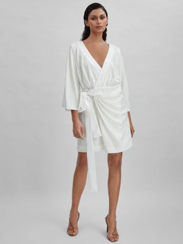 Reiss Saga Halston Sequin Side Tie Mini Dress, Ivory