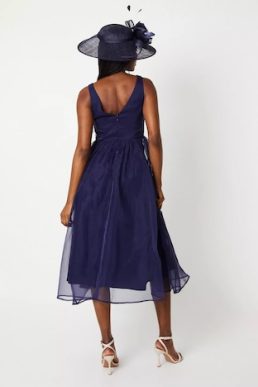 Coast Hand Stitched 3d Floral Midi Dress Navy Blue