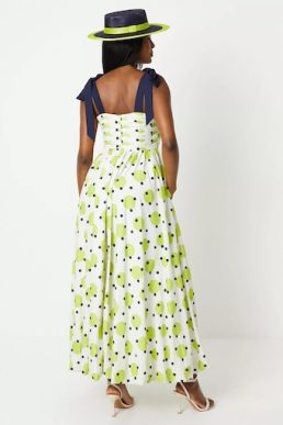 Coast Lisa Tan Spot Print Balloon Hem Tie Shoulder Maxi Dress