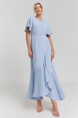 Joanna Hope Belt Ruffle Dress Pale Blue