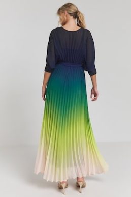Joanna Hope Ombre Print Pleated Dress Blue Green