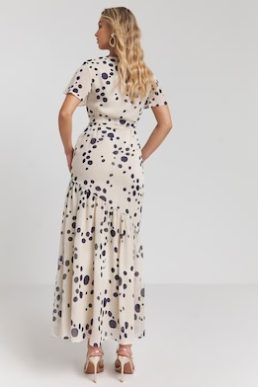 Joanna Hope Spot Wrap Maxi Dress Ivory Navy