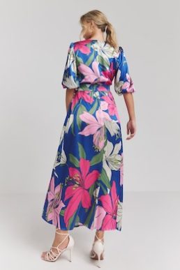 Joanna Hope Wrap Belted Dress Blue Pink