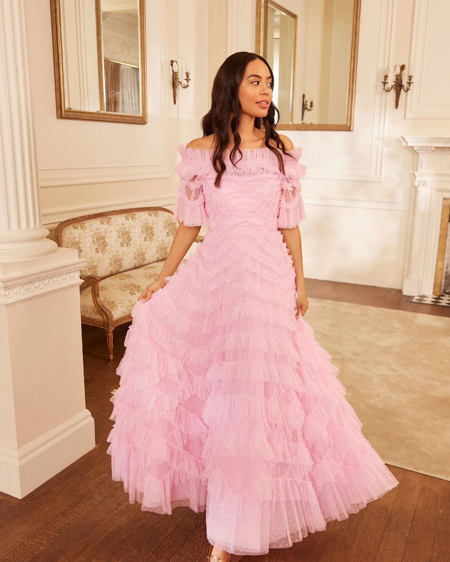 Needle Thread Lana Off Shoulder Gown Pink