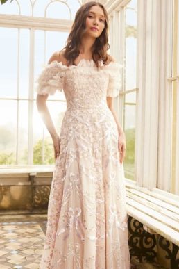 Needle & Thread Ribbon Heart Off-Shoulder Ankle Gown