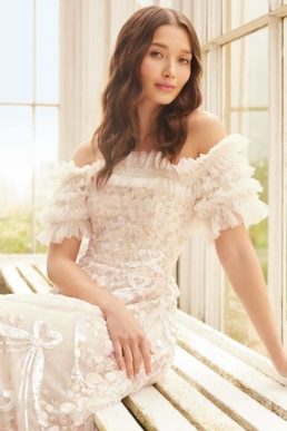 Needle & Thread Ribbon Heart Off-Shoulder Ankle Gown