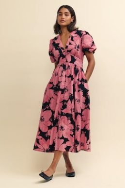 Nobody's Child Pink Flower Print Starlight Midi Dress Black
