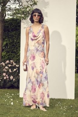 Reformation Pink Floral Cowl Neck Slip Maxi Dress Multi