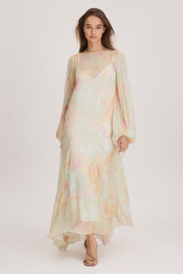 Reiss Florere Sheer Asymmetric Midi Dress Multi
