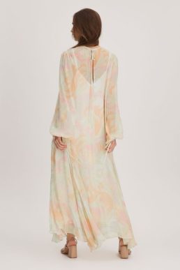 Reiss Florere Sheer Asymmetric Midi Dress Multi
