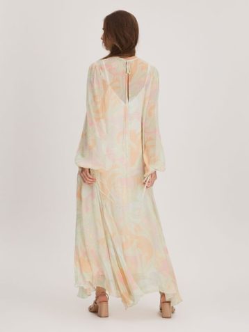 Reiss Florere Sheer Asymmetric Midi Dress Multi