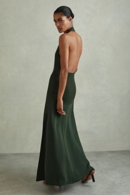 Reiss Rene Hybrid Knit Midi Dress Green