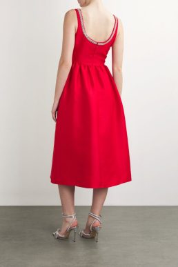 SELF-PORTRAIT Taffeta Diamanté-Trim Midi Dress Red