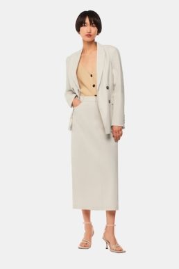 Whistles Abigail Linen Blend Midi Skirt Oatmeal