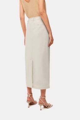 Whistles Abigail Linen Blend Midi Skirt Oatmeal