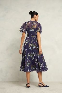 Hobbs Callie Floral Midi Dress Blue Multi