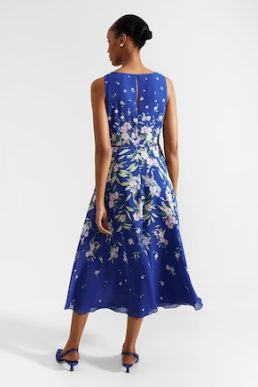 Hobbs Carly Floral MidiI Dress Blue Multi