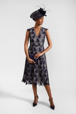 Hobbs Hannah Lace Dress Navy pale Pink