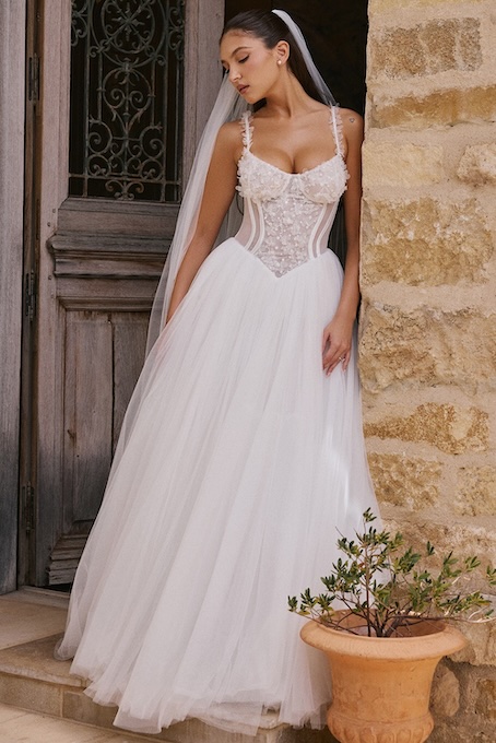 HOUSE OF CB Nathalie lace embroidered full skirt woven bridal