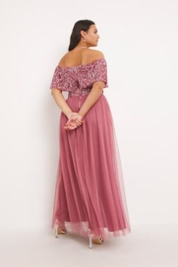 Maya Bardot Sequin Embellishment Tulle Maxi Dress Rose Pink