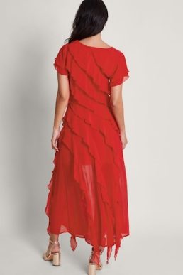 Monsoon Renata ruffle midi dress red