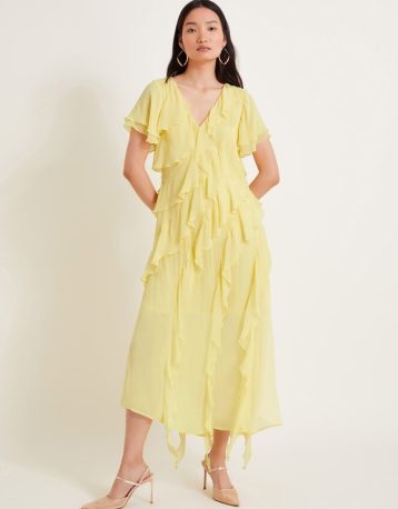 Monsoon Renata ruffle midi dress yellow