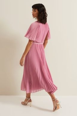 Phase Eight Kathleen Pleated Plain Midi Dress Pink