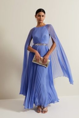 Phase Eight Marren Blue Chiffon Pleated Maxi Dress Blue