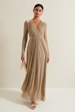 Phase Eight Masie Metallic Jersey Maxi Dress Gold