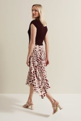 Phase Eight Maya Woven Hem Geo Dress Multi Burgundy