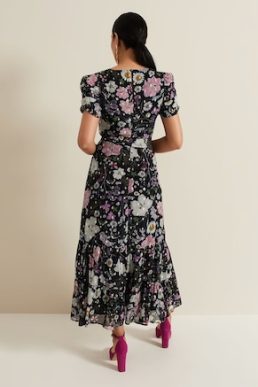 Phase Eight Petite Azalea Print Fil Coupe Dress Black Multi