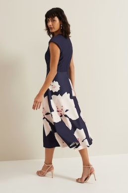 Phase Eight Rakhi Scuba Fit And Flare Midi Dress Navy Multi