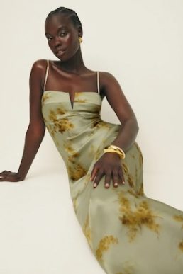 Reformation Brie Silk Dress Green Golden Hour