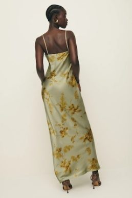 Reformation Brie Silk Dress Green Golden Hour
