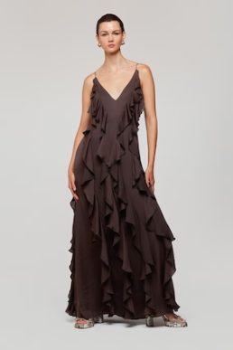 Whistles Ruffle Maxi Dress Chocolate Brown