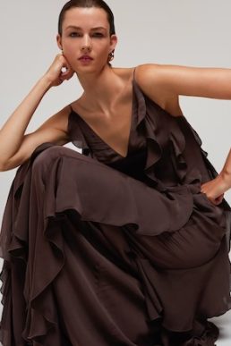 Whistles Ruffle Maxi Dress Chocolate Brown