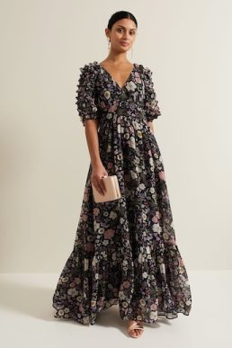 Phase Eight Lesley Multi Coloured Floral Maxi Dress, Black/Multi