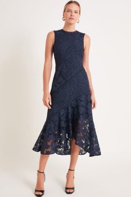 Monsoon Gianna sleeveless lace midi dress navy blue
