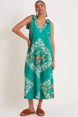 Monsoon Mila border print midi dress teal