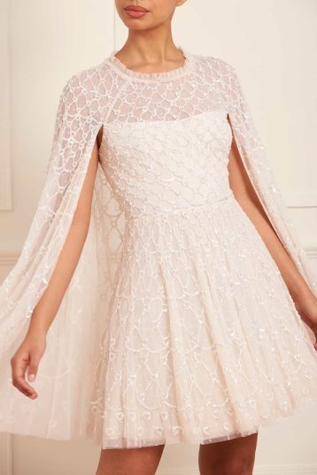 Needle & Thread Heart Lattice Micro Mini Dress Champagne