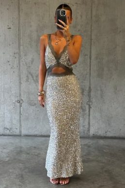 Never Fully Dressed Silver Sequin Mimi Dress Silver